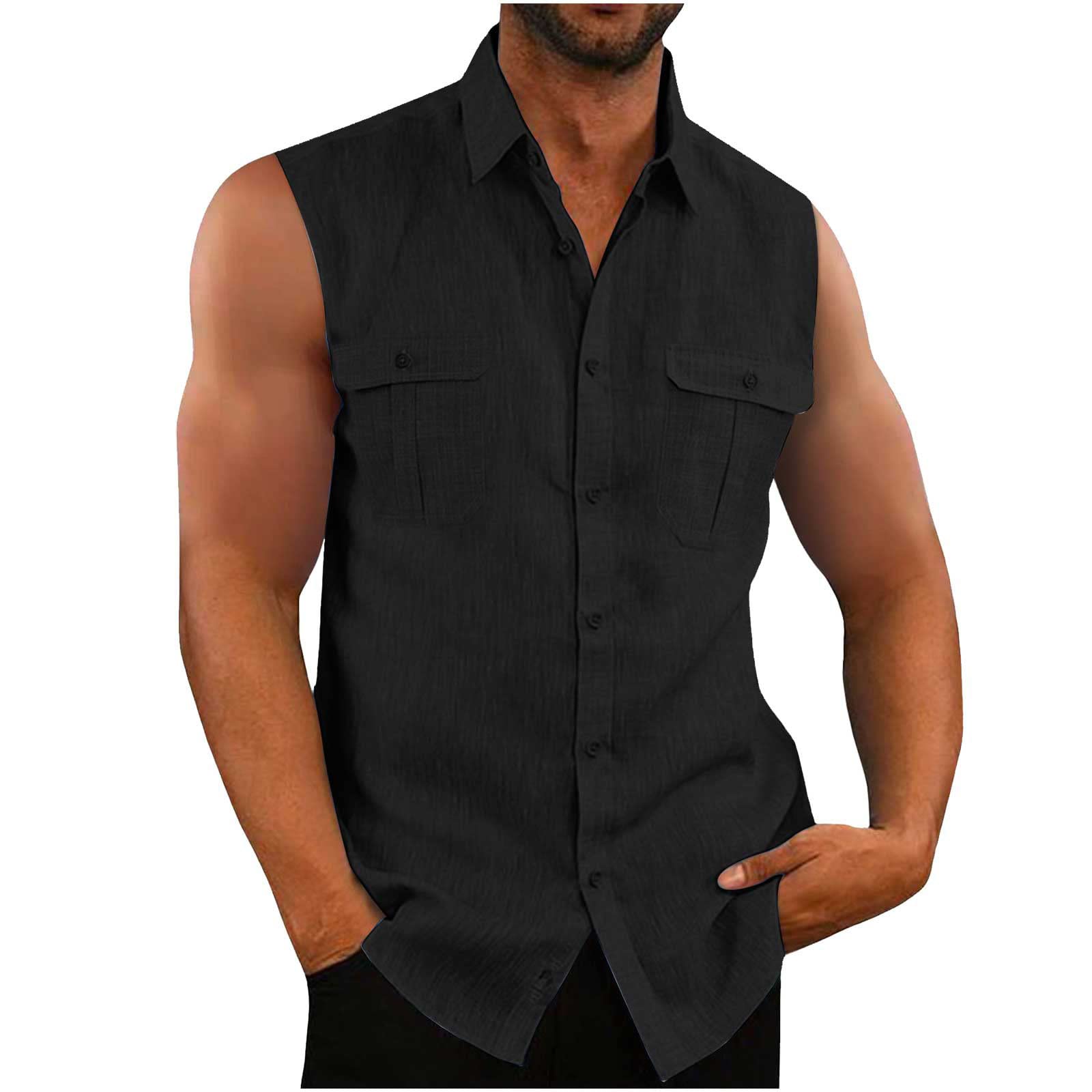 NUSGEAR 2023 Camisetas de Tirantes Hombre,Verano Algodón y Lino Camisa sin Mangas Moda básica Casual Deporte Gym Original Slim Fit Camisetas de Tirantes Color sólido Tank Top Shirts Camisas tee