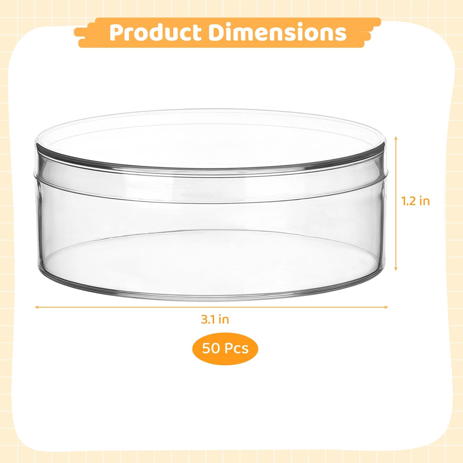 Transparente Acryl-Boxen mit Deckel, rund, 7,9 cm, mit Deckel, kleine transparente Süßigkeiten-Boxen, Party-Leckerei-Aufbewahrungsbehälter für Kekse, Perlen, Schmuck, 50 Stück