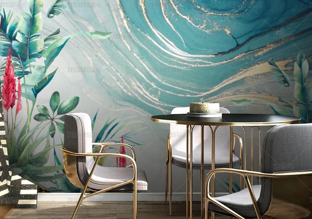 Papier peint intissé feuilles aquarelle géant 400x280 cm pour grand mur de salon et chambre