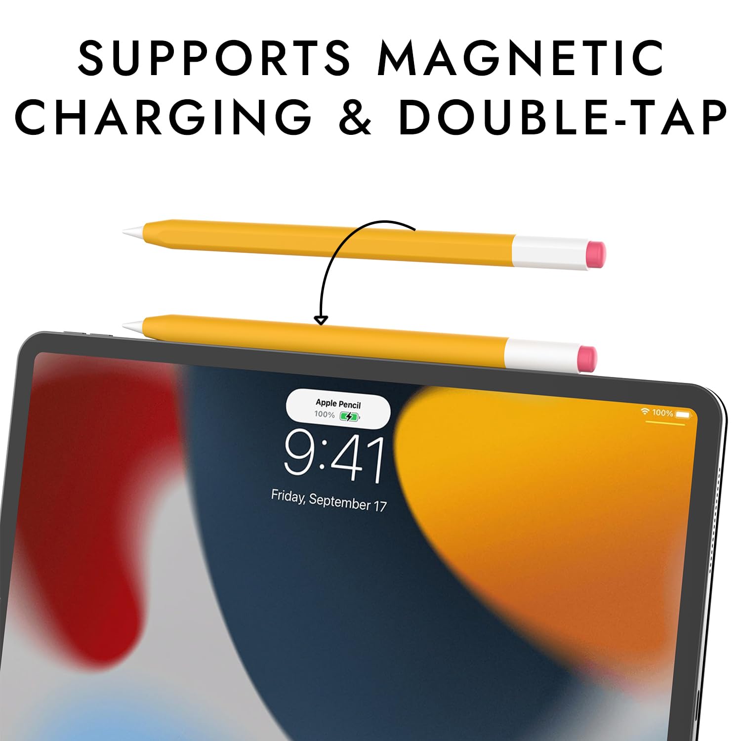 Klasyczne silikonowe etui kompatybilne z Apple Pencil Pro i Apple Pencil 2. generacji, pokrowiec ochronny obsługuje ładowanie magnetyczne i podwójne dotknięcie (żółty)