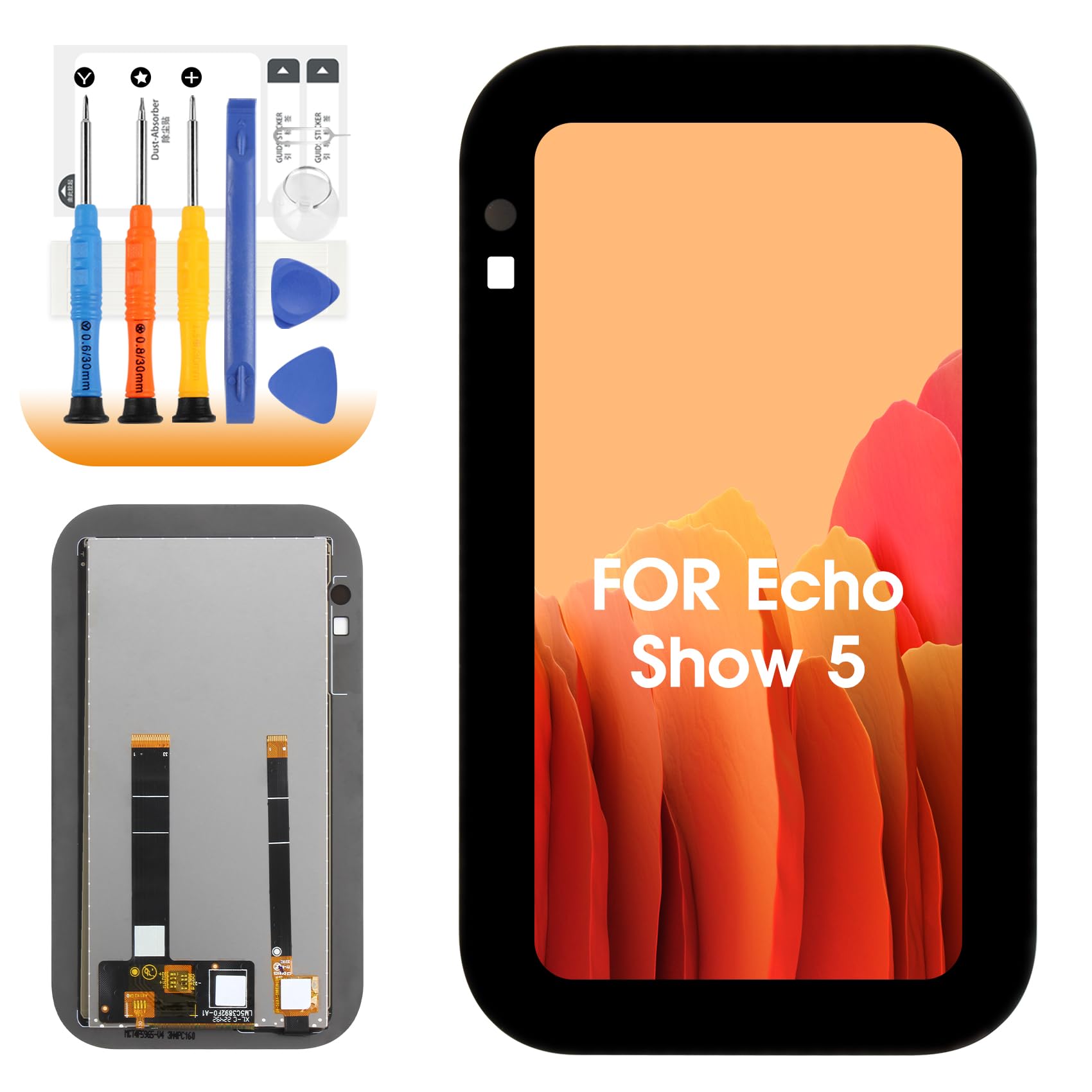AGCUT Pantalla LCD para Echo Show 5 3rd Generación LCD Display para Echo Show 5 H97N6S 5,5 pulgadas Pantalla de repuesto Digitalizer Touch Screen Asamblea con Reparación (Negro)