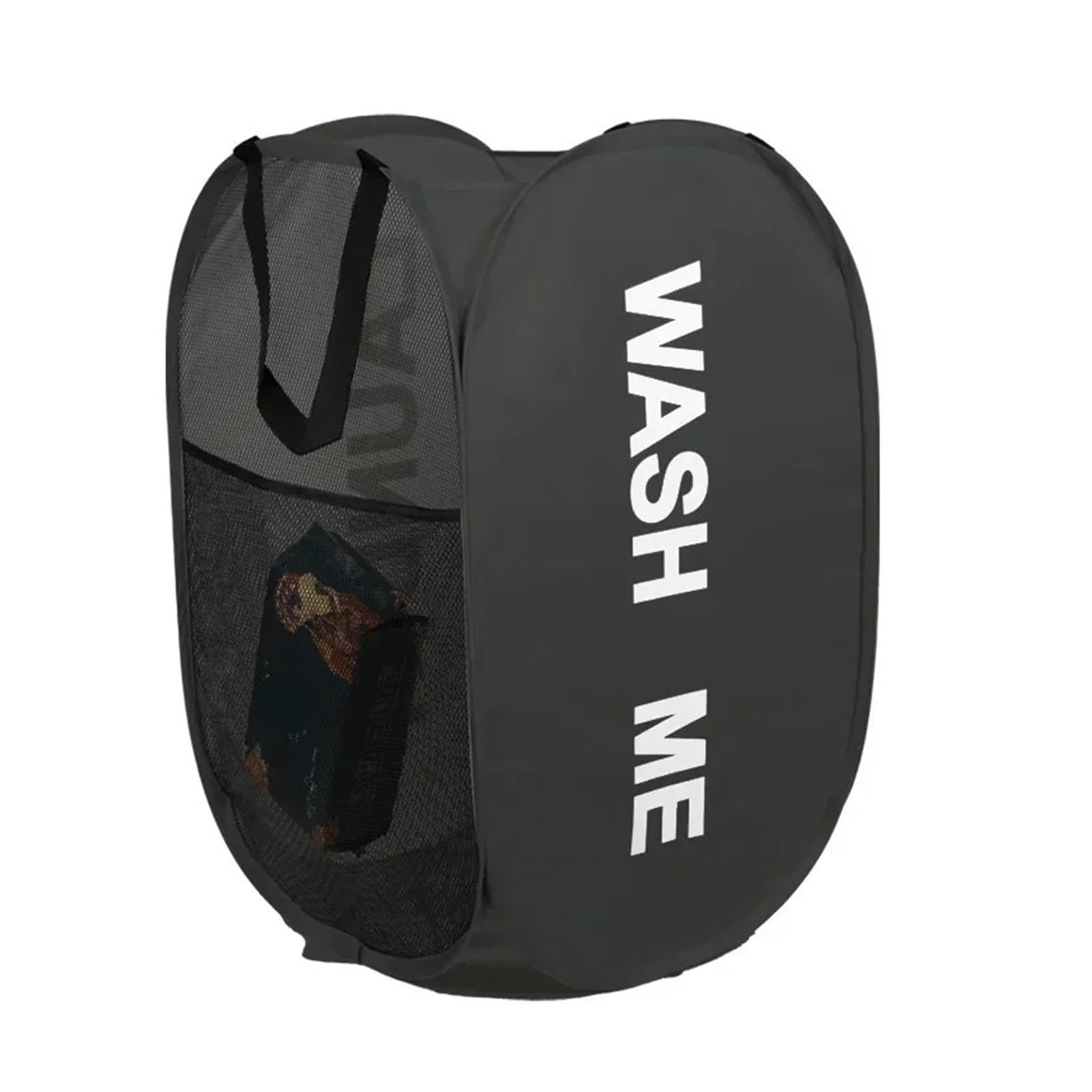 Fabric laundry hamper Portable Mesh Laundry Hamper Wide Opening Breathable Collapsible Space-Saving Basket for Family(Black)