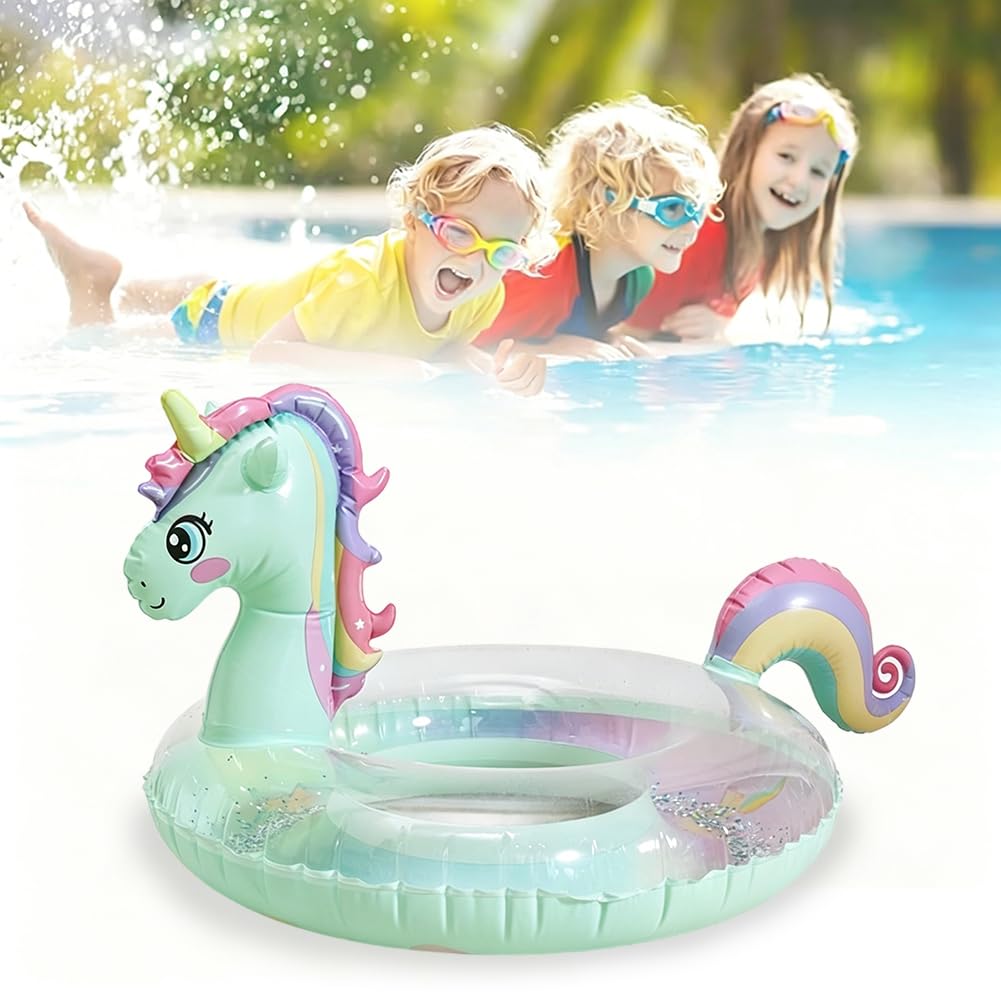 Pool Inflatables for Kids, Unicorn Swimming Circle, Unicorn Pool Float with Glitters Fun Pool Floats, Pool Float, Inflatable Swimming Ring, Summer Party Float Decorations for 5-9 (green)