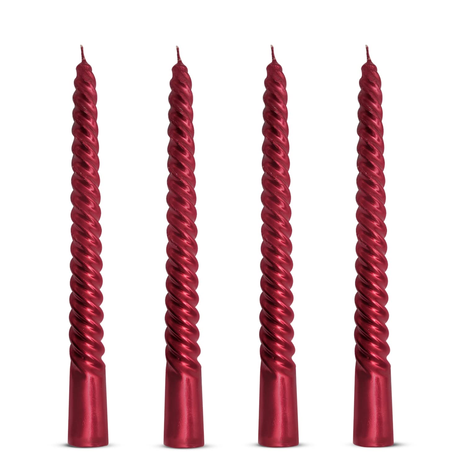 Red Taper Candles Universal Spiral Candle Metallic Dripless Unscented Dinner Candles Paraffin Wax with Cotton Wicks Birthday Wedding Parties | Pack of 4 (Pack of 1)