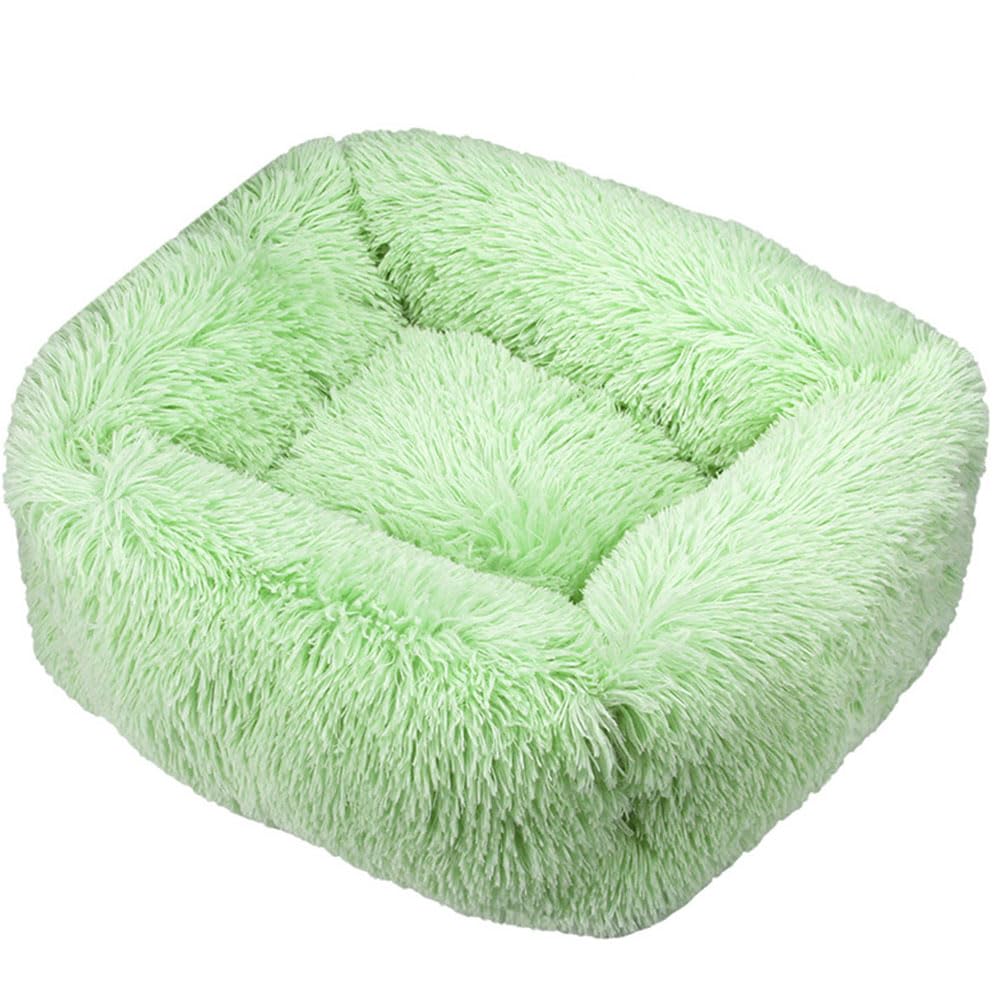 Hiseng Soft Fluffy Dog Bed, Simple Solid Color Self-Warming Cat Bed Washable Square Dog Beds Medium, Plush Anti-Slip Bottom Donut Cat Beds for Indoor Cats (L 80x65cm,Light Green)