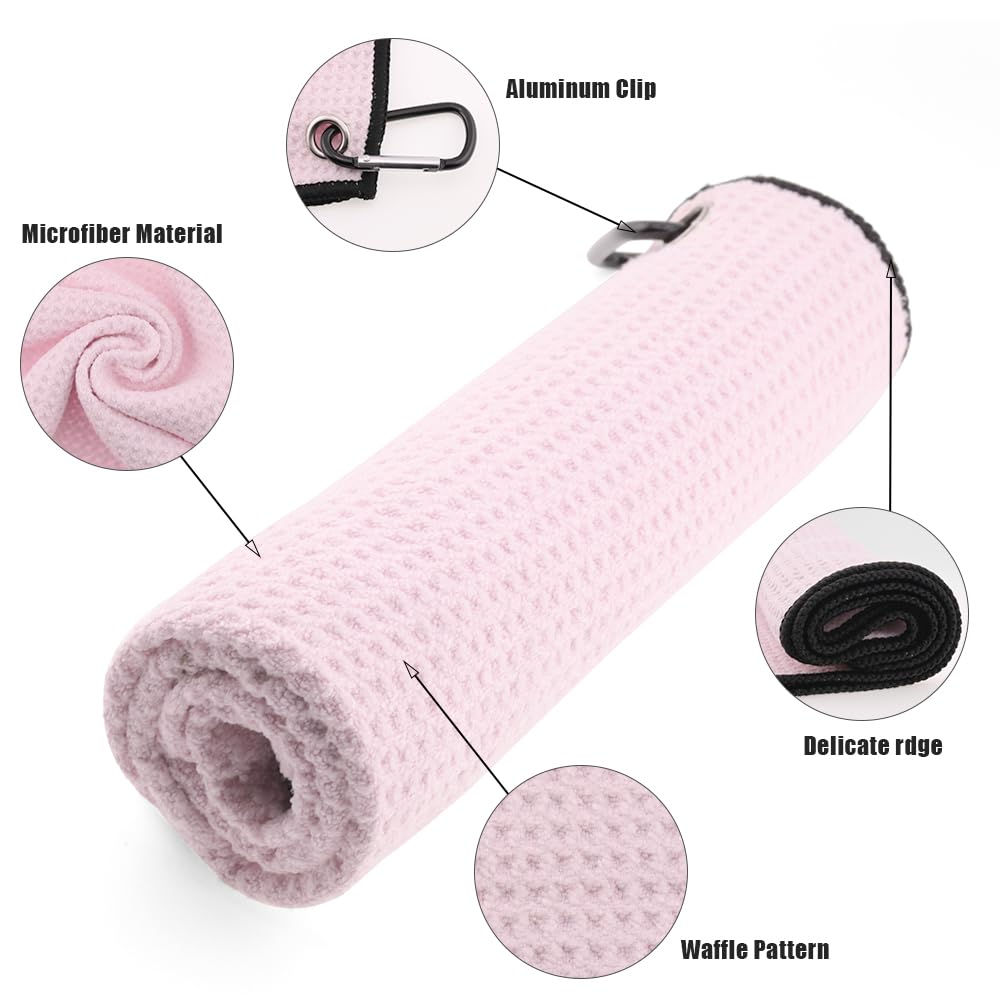 Asciugamani Da Golf In Microfibra Con Clip 3 Pezzi Ripiegabile Motivo Waffle