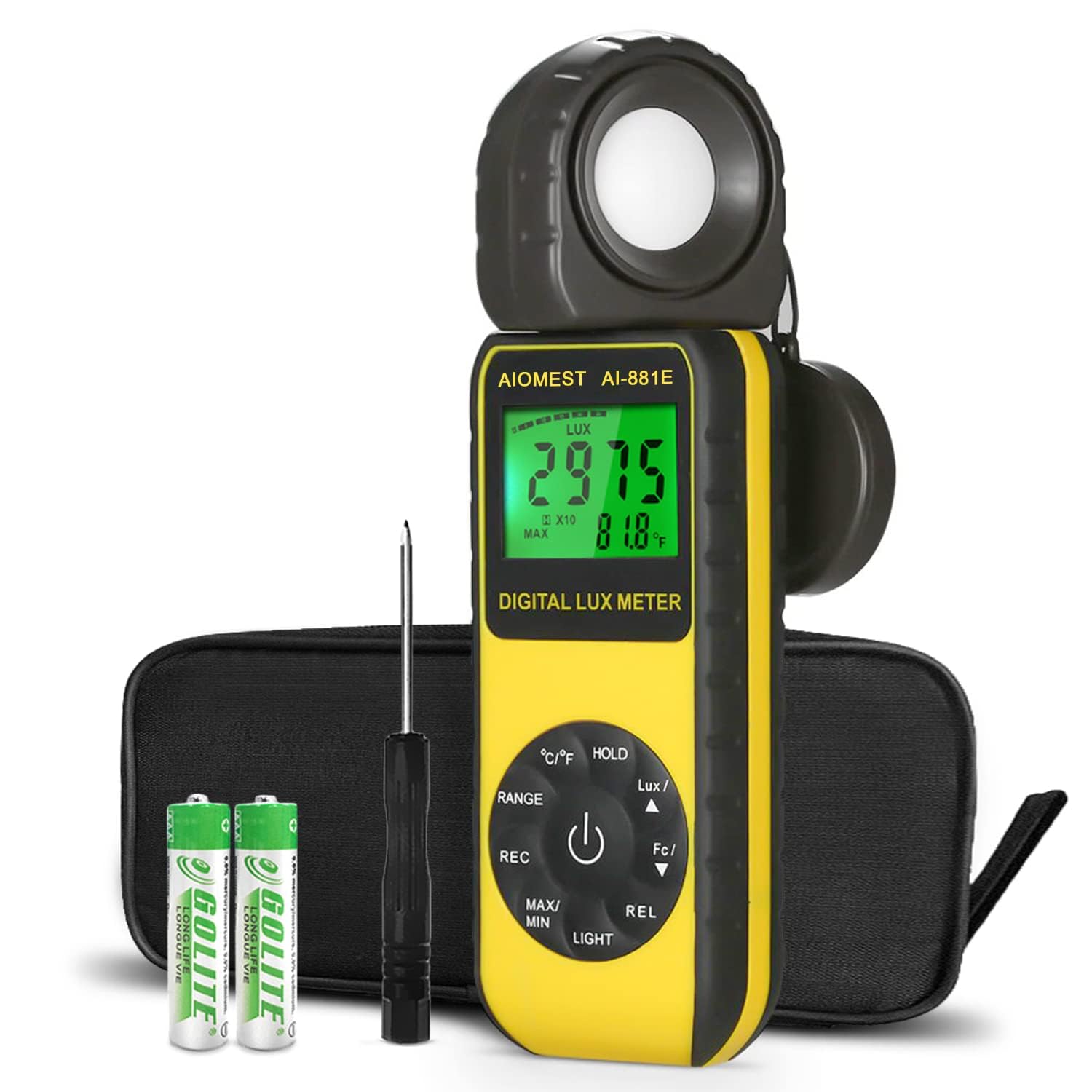 AIOMEST AI-881E Digital Light Meter, Handheld Foot Candle Meter for 0.1~300,000 Lux, Light Meter for LED Plant Grow Light, Indoor Outdoor Lights, Par