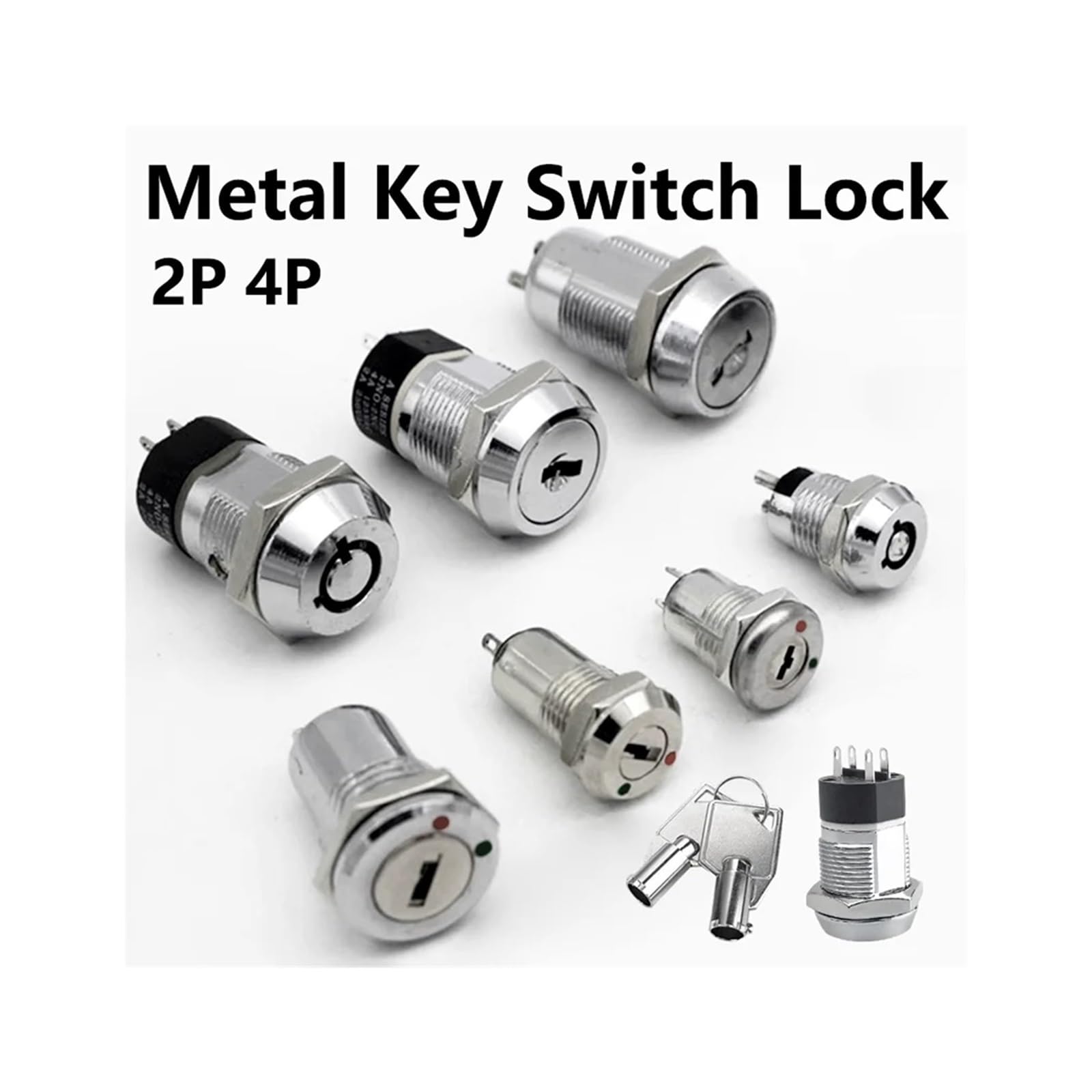 Metall-Schlüsselschalter 5/10/20 Sets 2P 4P 102/135/1203/2801 Elektronische Power Zink Legierung Metall Schlüssel Schalter Schloss 12/16/19mm(S1201(Function one),20 sets)