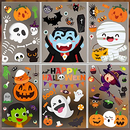 halloween window clings - 6 Sheet Halloween Window Clings Cute Halloween Window Stickers Halloween Window Decals Halloween Window Decorations for Kids Halloween Decals for Halloween Decorations Indoor