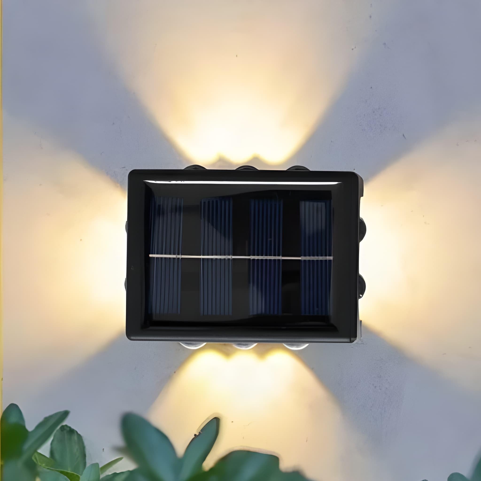 kh 10 LED Waterproof Solar Powered Wall Light, 4-Way Up Down Four-Sided Illumination Outdoor Decorative Night Light with On/Off Sensor, Solar Garden Courtyard Fence Wall Lamp (Pack of 2)-picture-20