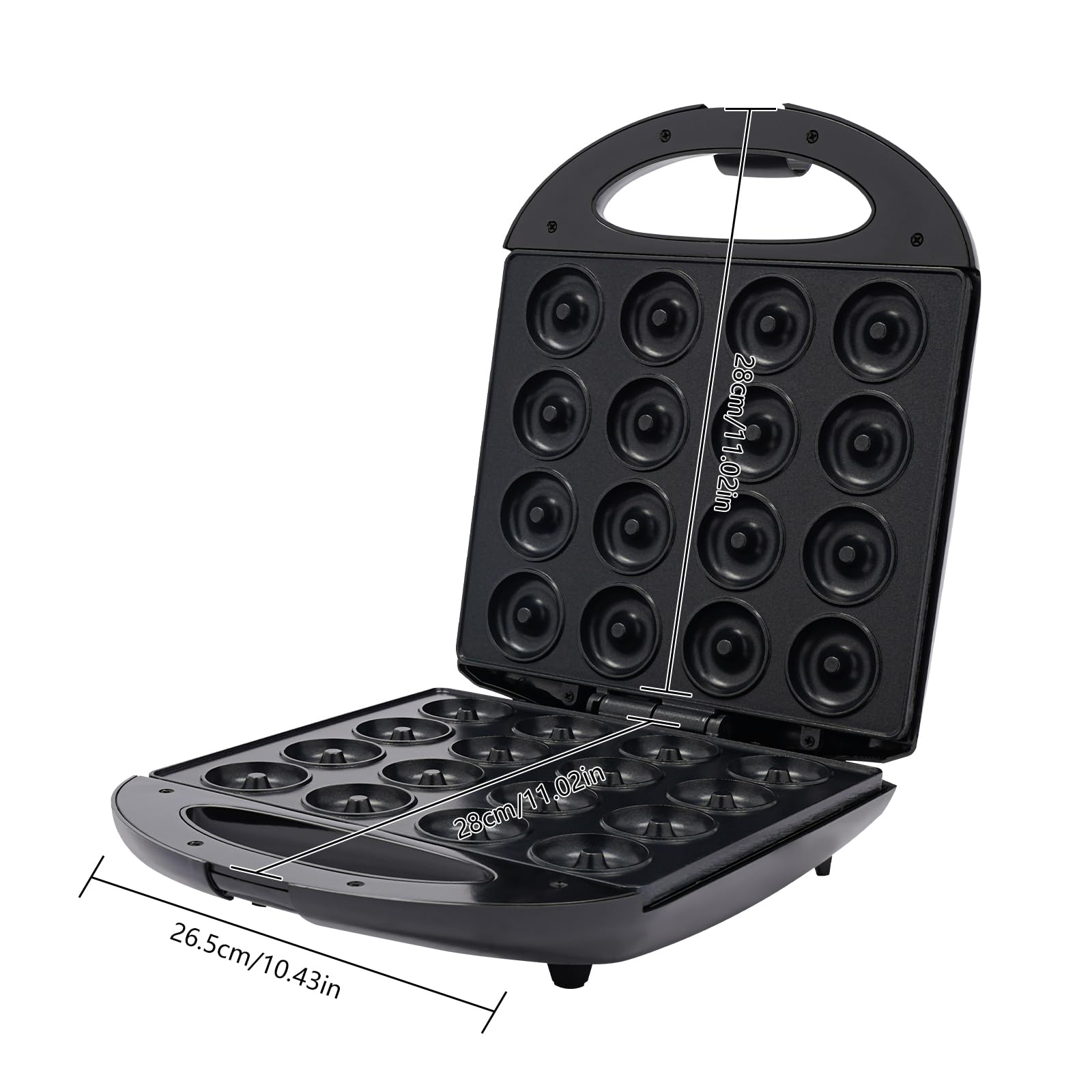 Appareil à Donuts 1400W Diamètre du Donut 4.5cm Mini-machine à Donuts pour 16 petits Donuts Revêtement Antiadhésif pour Maisons, Boulangeries, Magasins de Desserts, Restaurants