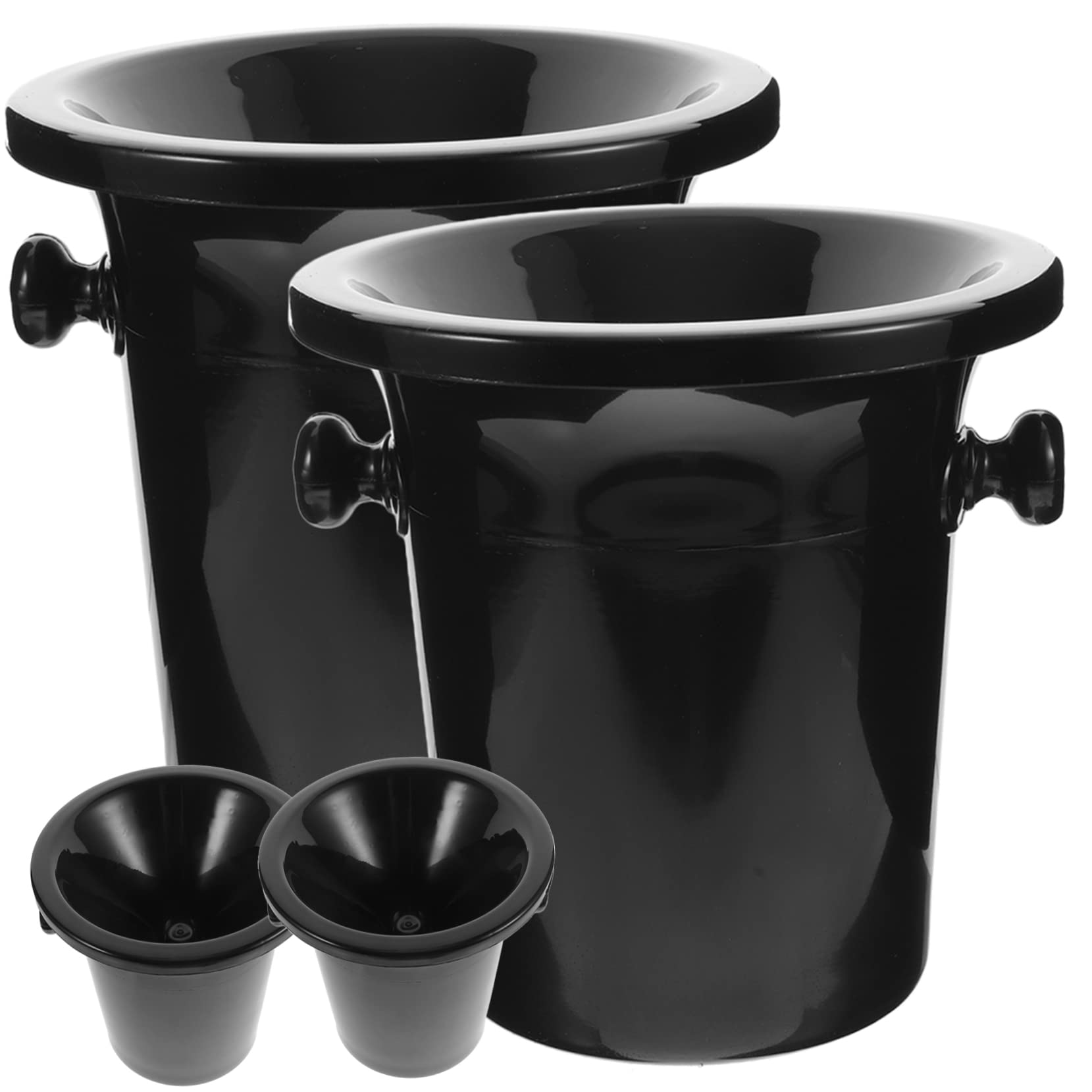 HANABASS Escupidera para Cata de Vino Redonda Negra, 4 Piezas de Plástico | Asas Dobles, Estilo Occidental, Acabado Fino y Liso, Uso en Bares y Exhibiciones, Guía el Vino al Cubo