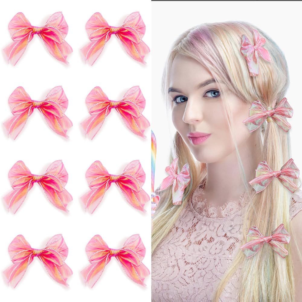 AHONEY8pcs Red Bowknot Hair Ribbon Clips for Girls Women, 3.7" Cute Hair Bows Alligator Hair Clips for Hair Barrettes Accessories Kids Hairpin Headdress (Red)