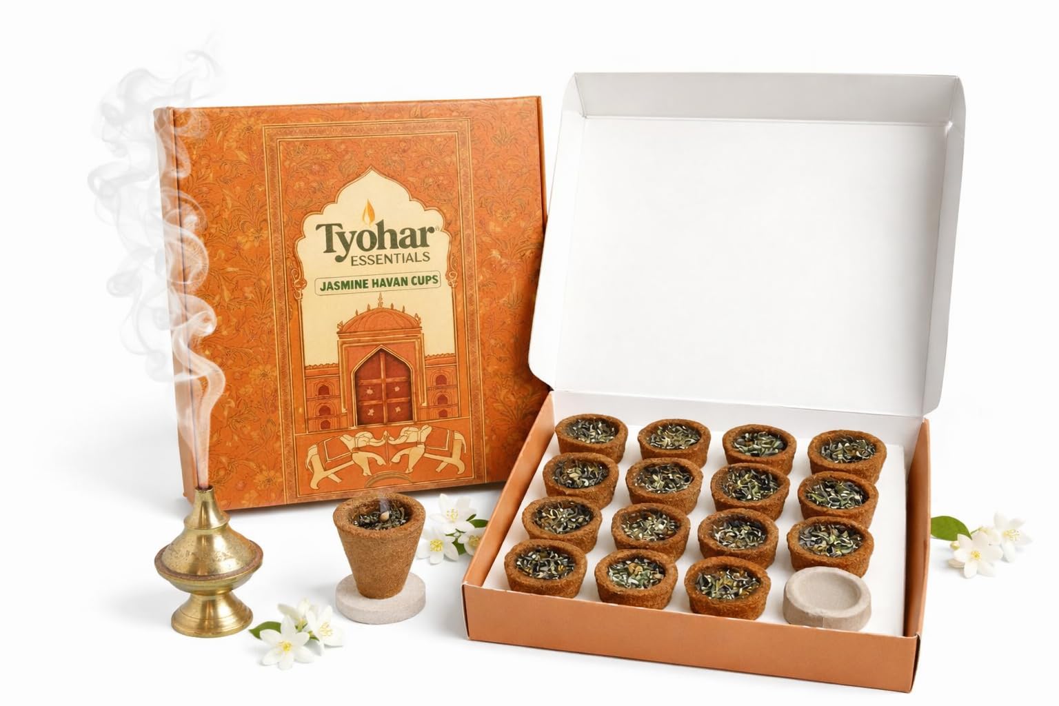 Jasmine Hawan Cups | Charcoal-Free Puja & Havan Samagri Cups with Soothing Jasmine Aroma | Long Burning 20–25 Min | Eco-Friendly | Free Ceramic Plate Included-image-45