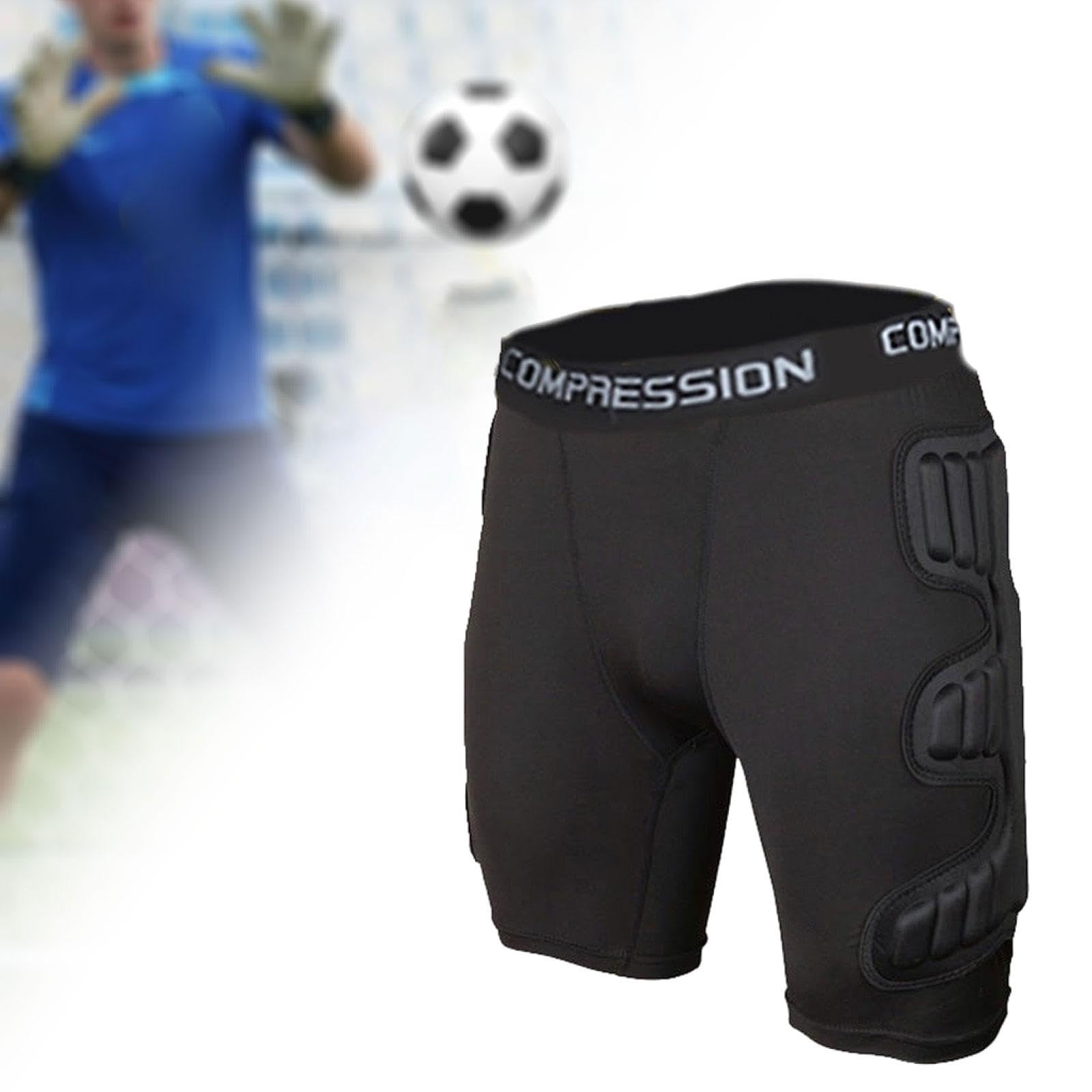 Perfeclan Short de Gardien de But, Short de Protection avec Coussinets Cuisses, Pantalon Rembourré Anti-Chocs, Respirant, Ceinture Élastique Ajustable, pour Football et Rugby