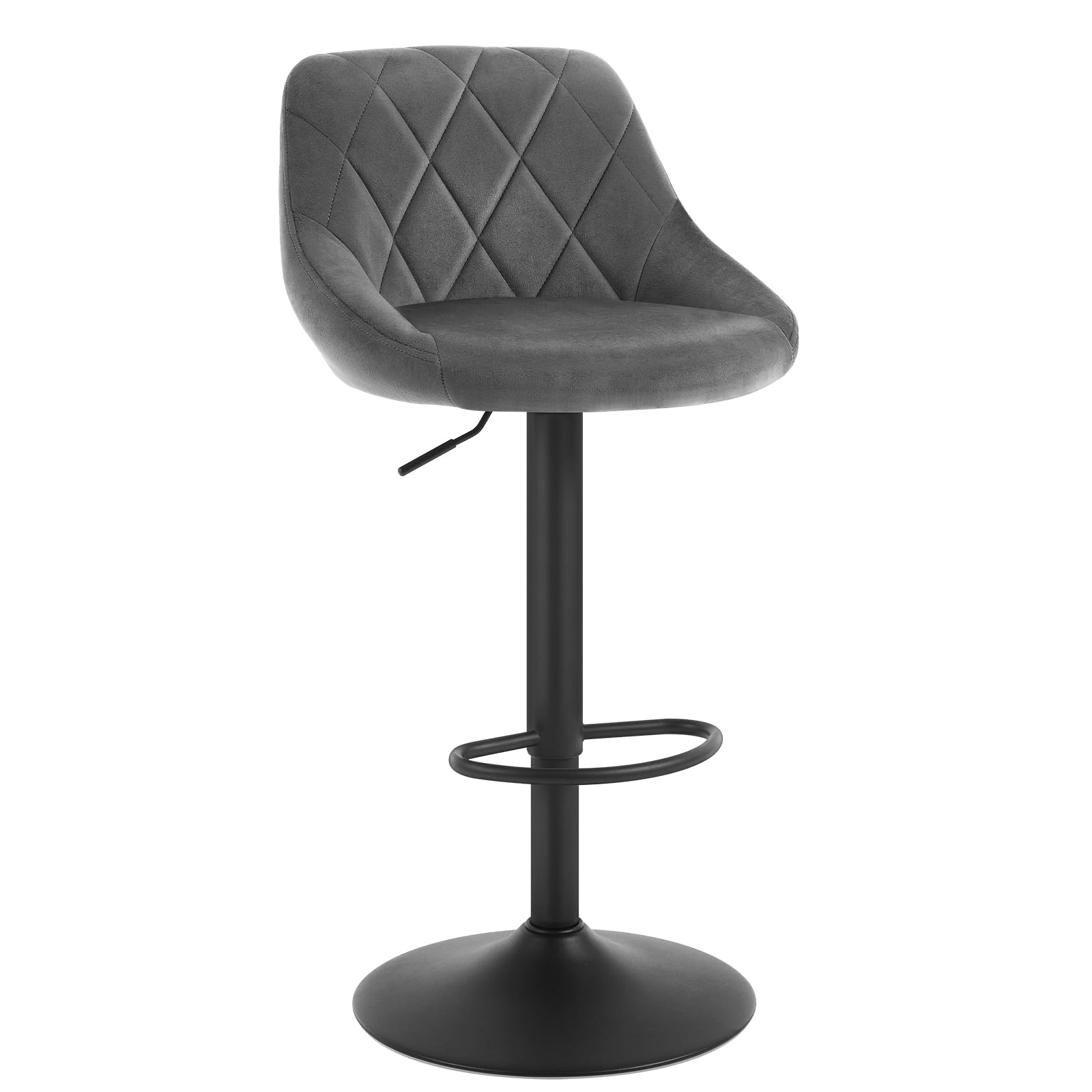 WOLTU Tabouret de Bar, Chaise de Bar Haute Cuisine, Réglable en Hauteur, Siège pivotant à 360° Confortable, avec Dossier et Repose-​Pieds, pour Cuisine, Salle à Manger, en Velours, Gris Foncé