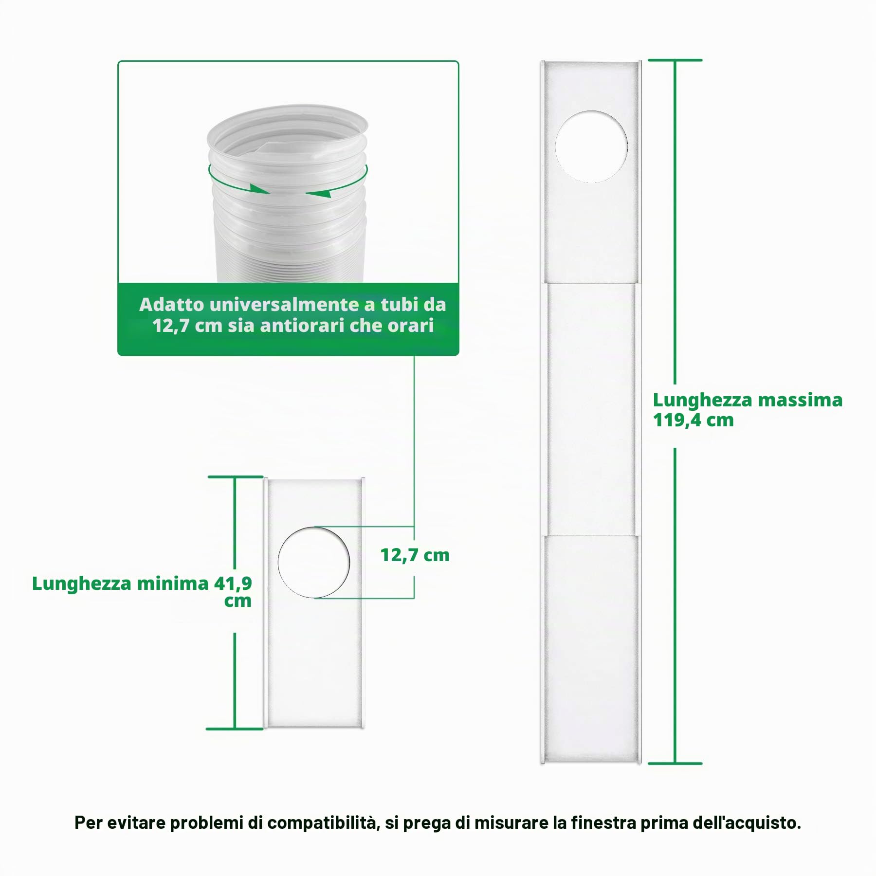 Forestchill Kit di piastre di tenuta per condizionatore d'aria portatile per tubo di scarico da 12,7 cm di diametro, kit di ventilazione CA universale per finestre scorrevoli e finestre appese