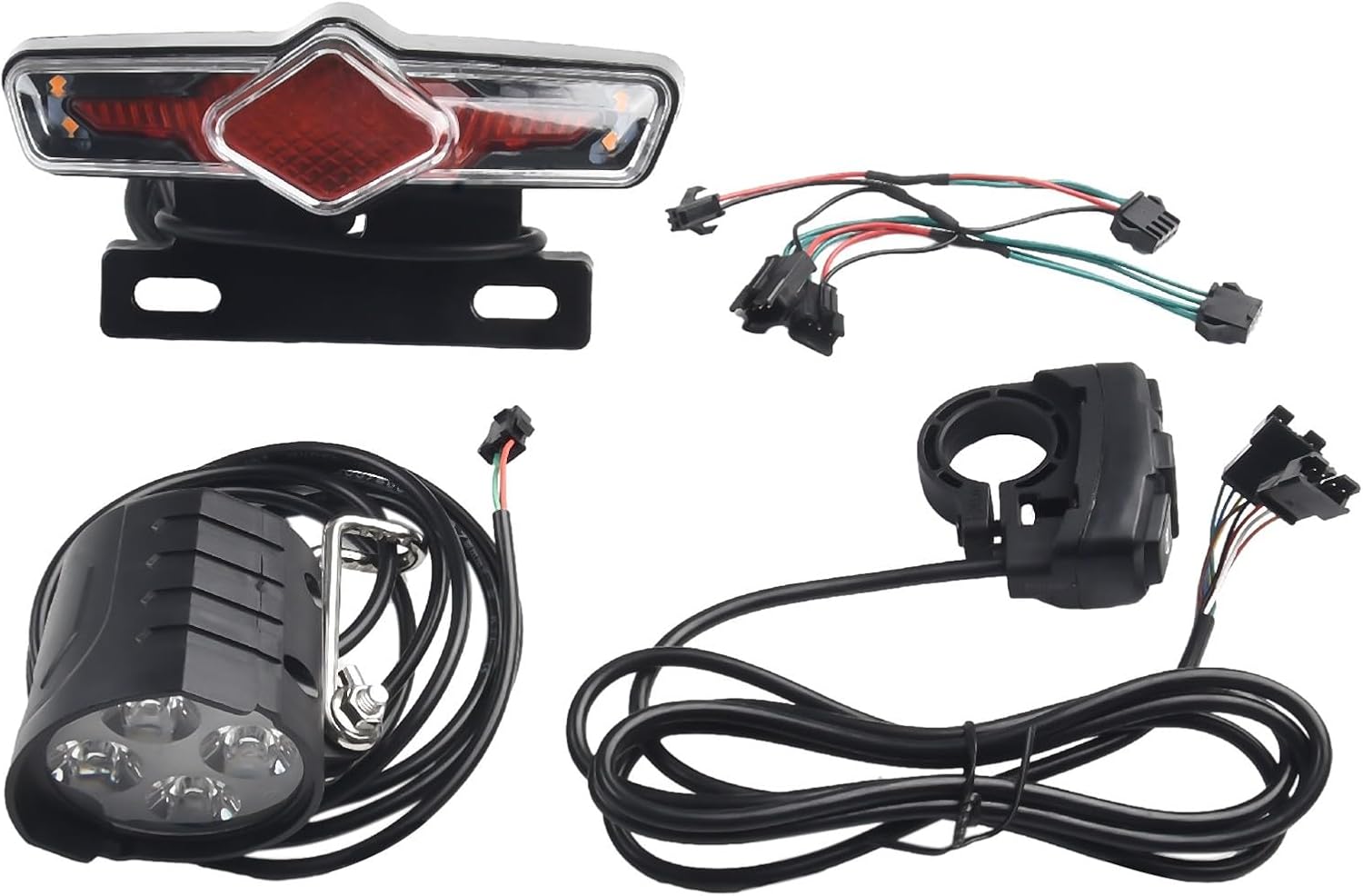 TreasureCave 1Set Ebike Headlight and Tail Light Sets, Electric Bike Front Light Rear Light DK336 Switch Cable Bicycle LED Light Headlight-Taillight Combinations Set for Electric Bike Scooter