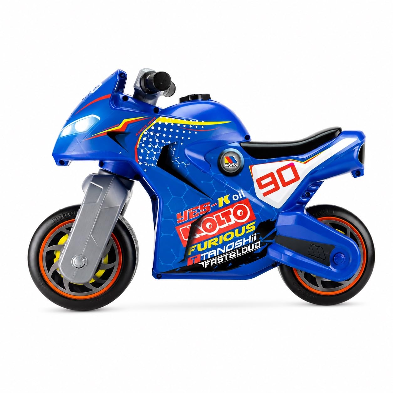 MOLTO - Moto Correpasillos Azul de Carreras Infantil, Diseño de Carreras para Niños y Niñas, Ligera, Estable y Cómoda, Juguete Seguro para Interior y Exterior, + 18 Meses