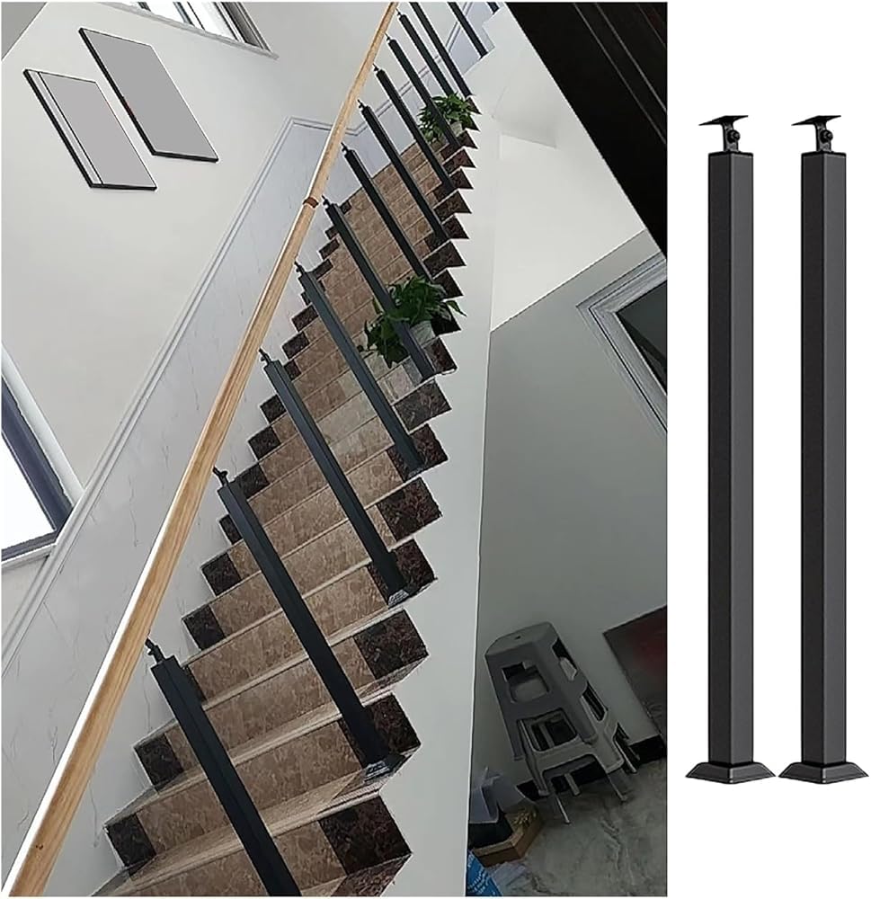 Barandilla de metal negro de 85 cm con husillos de 270 grados para escaleras pack de 2