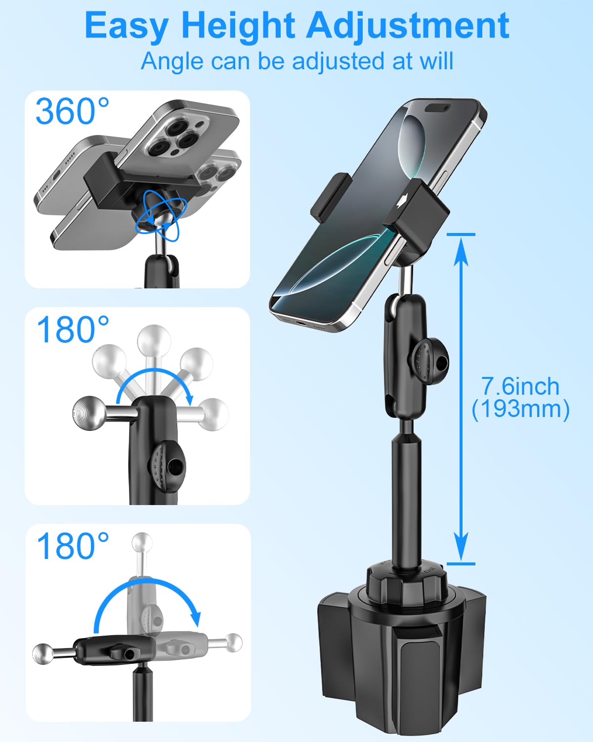Metall Handyhalterung Getränkehalter, Handyhalter Auto Becherhalter mit Langem Hals, Universal Handyhalterung PKW Getränkehalter fur iPhone 17 16 15 Pro Max, Galaxy S25, alle 4-7" Telefons