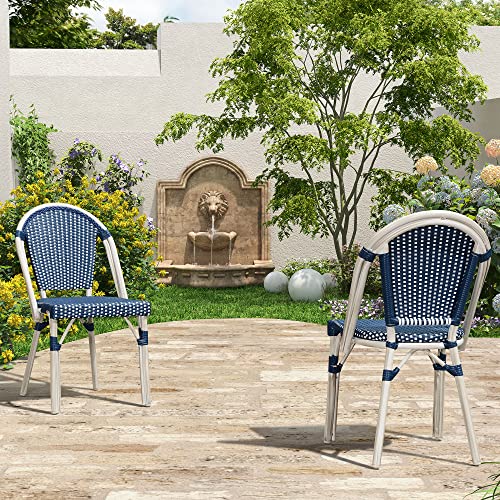 Image of PURPLE LEAF French Bistro Dining Chairs Set of 4, White Finish, Deep Blue