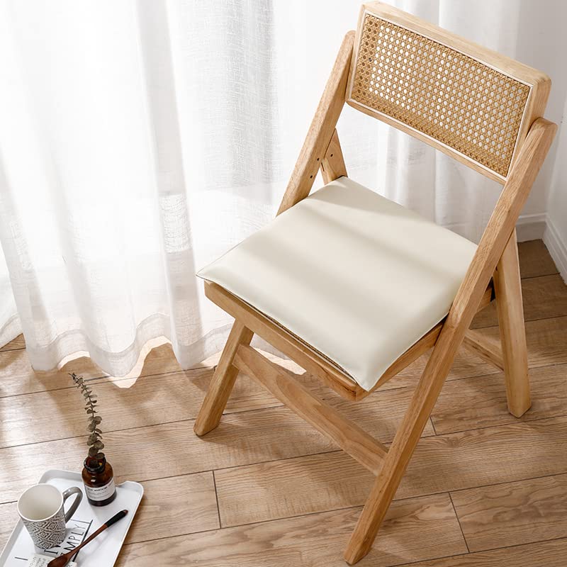 Mkuha Chair Seat Pads Cushion with Zipper, Filled with Memory Foam Latex, Non-slip, Faux Leather Chair Pads for Garden Patio Dining Office, Square Rectangle, Waterproof, Solid Color,white,45x50x3cm