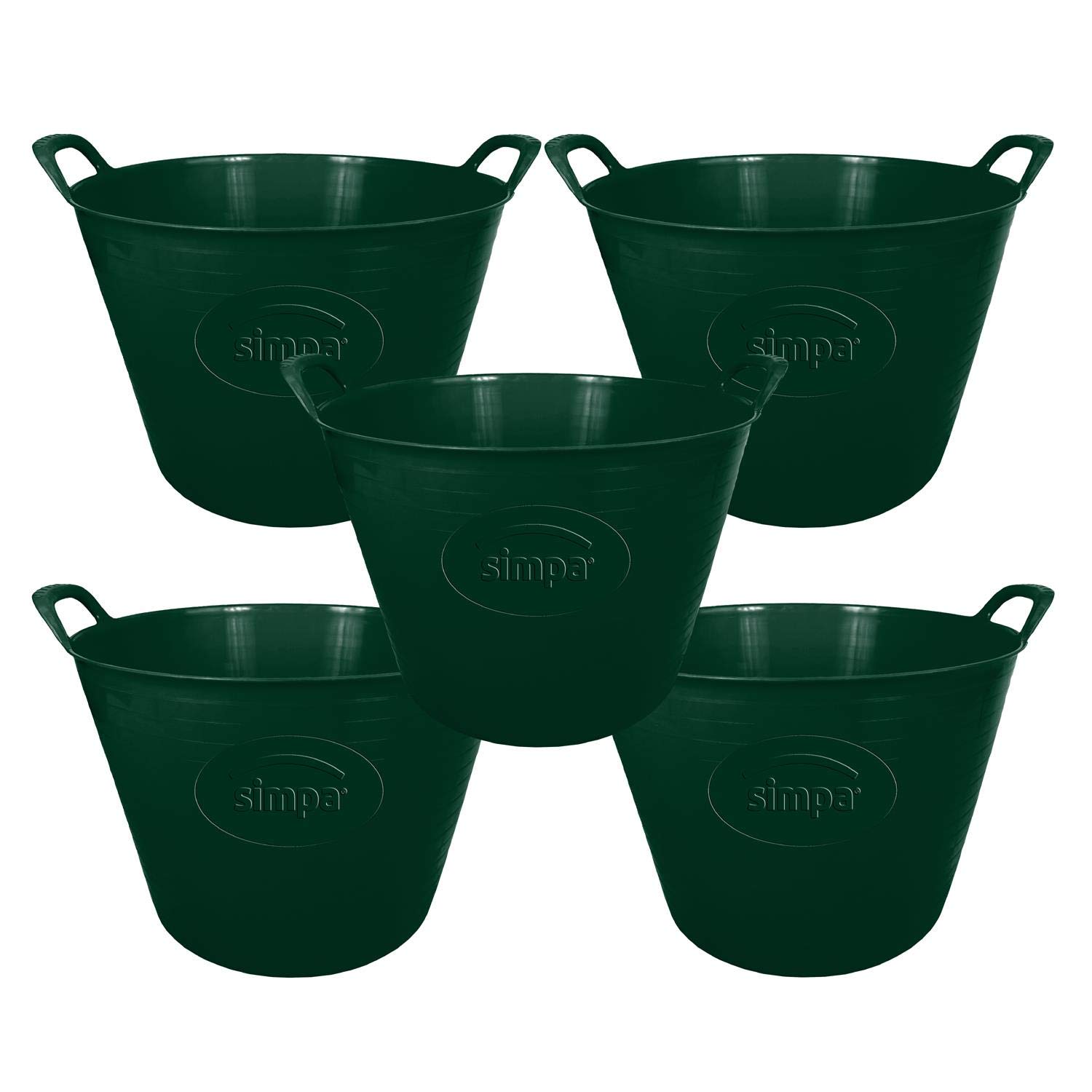 simpahome 42L 42 Litre Large Multi Purpose Flexi Tub - DARK GREEN - Robust Flexible Storage Container Bucket - Set of 5.