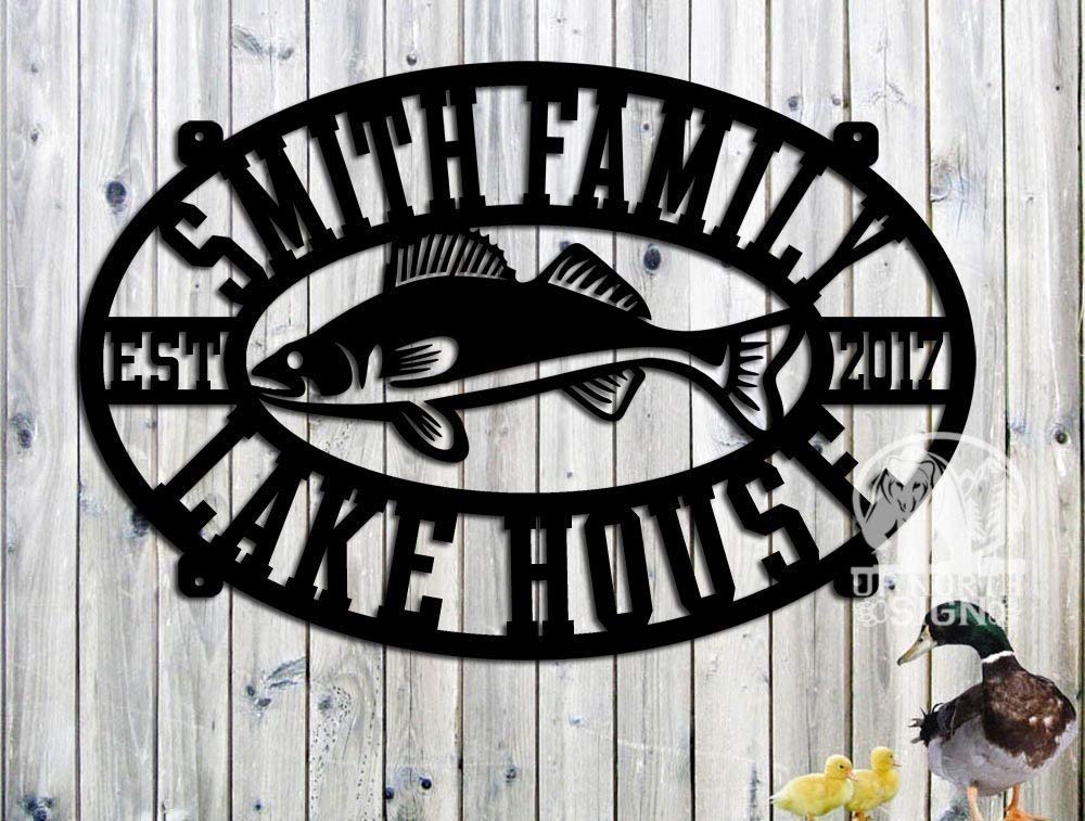 Lake House Sign Walleye Personalized Custom Metal Lake