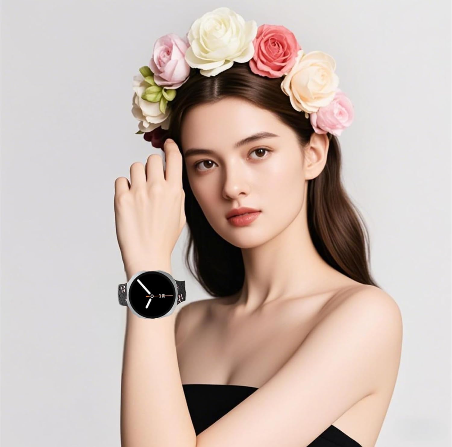 Two-Tone Flower Engraved Bands Compatible with Galaxy Watch 8 40mm/44mm/Classic 46mm 2025,Cute Soft Silicone Sport Galaxy 8 Strap for Men Women