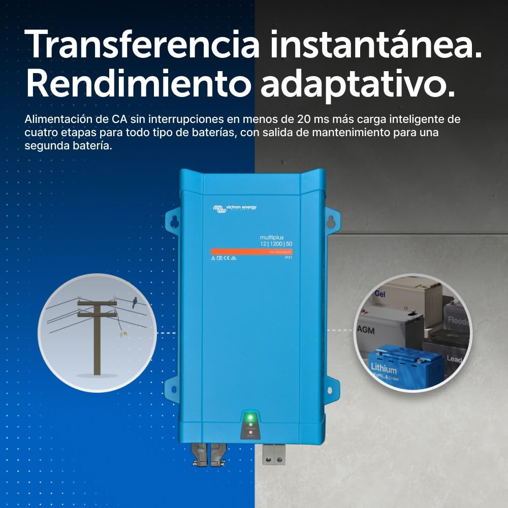 Victron Energy MultiPlus 1200VA 12-Voltios 230V Inversor de Onda sinusoidal Pura 50 amperios Cargador de batería