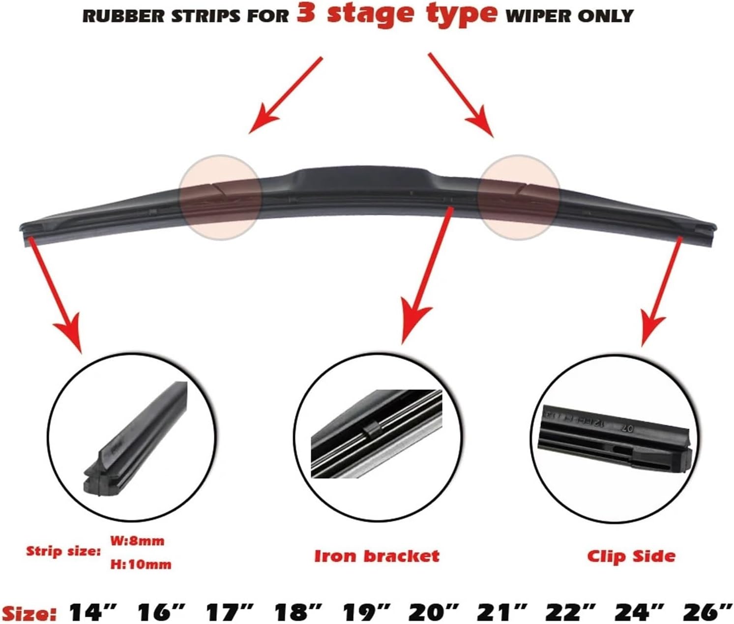 Car Wiper Blade Elastic band Windscreen Vehicle Insert Rubber Strip Refill 8mm 14"16"17"18"19"20"21"22"24"26"28" Accessorie 1pcs(18Inches 450mm)