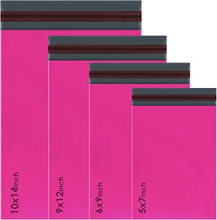 100 bolsas de polietileno autoadhesivas para envíos postales de color rosa intenso, 4 tamaños, 25 de cada paquete iSOUL extra pequeño a grande, varios sobres para envíos postales
