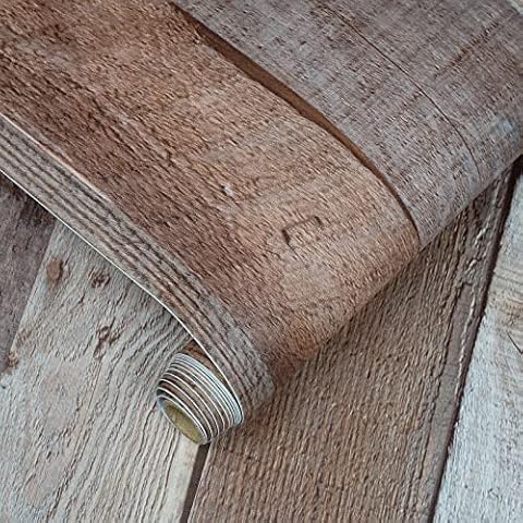 Ohmywor Self-Adhesive Wallpaper, Wood Look Wallpaper, Grey White, Vintage Furniture Film, Wall Sticker for Rooms, Kitchen, Background, Cupboard, Table, 45 cm x 600 cm Cover