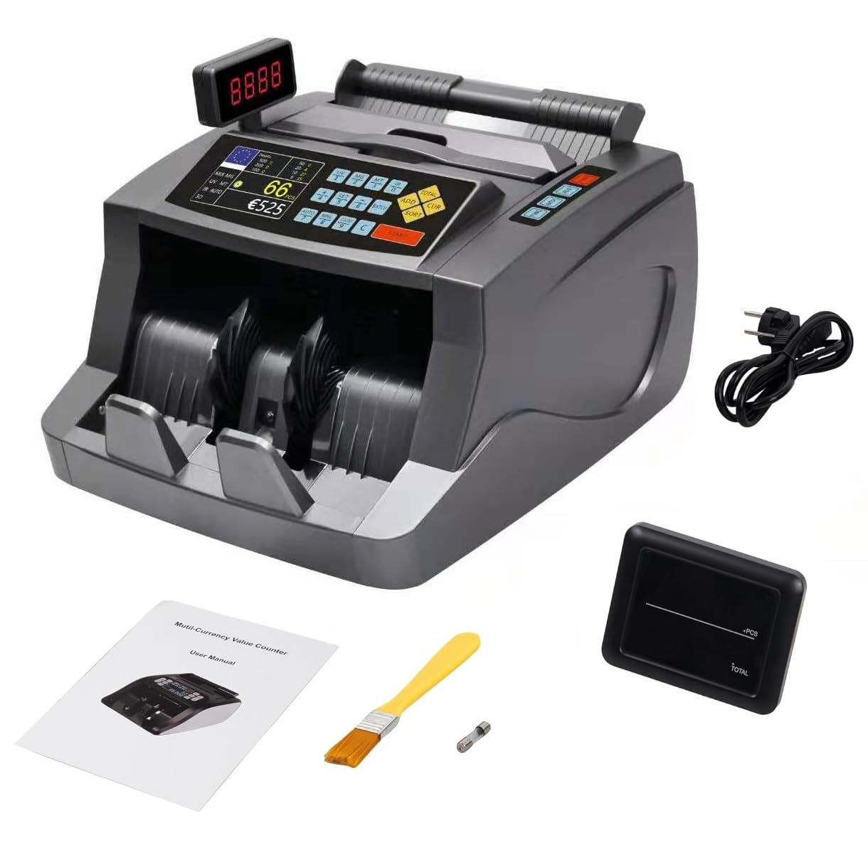 Contador y detector de Billetes falsos de Denominación Mixta Maquinas para Contar Billetes Mixtos con 8 Veces Preciso EUR, USD, GBP Cuenta 1000 Billetes por minuto. Detección UV, MG, MT, IR.