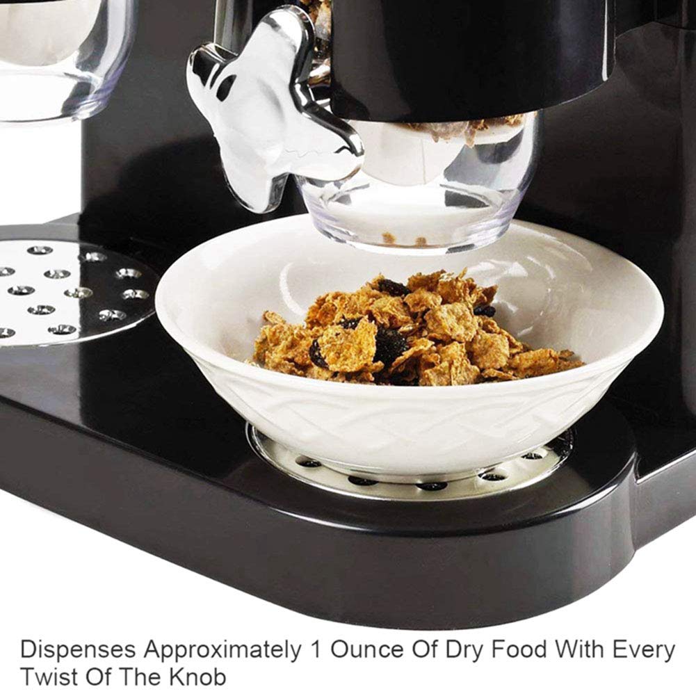 Li-HIM Dispensador de Cereal Doble: Recipiente de Almacenamiento de Alimentos Secos, herméticos y Transparentes con Bandeja de derrames incorporada, para el Desayuno/Comida para Perros y Gatos