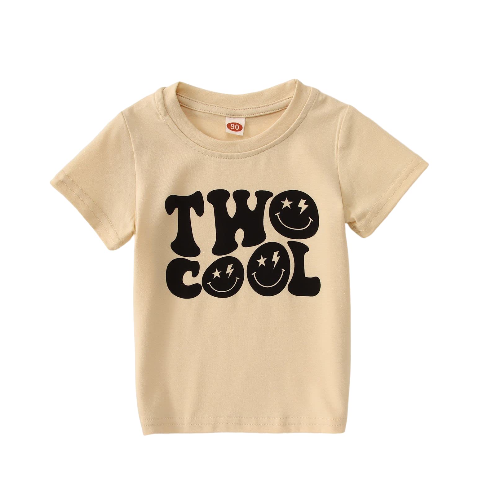 CM C&M WODRO Toddler Boys Girls Two Cool Shirt 2 Year Old Baby 2nd Birthday Outfit Short Sleeve Second Birthday T-Shirt Gift Beige