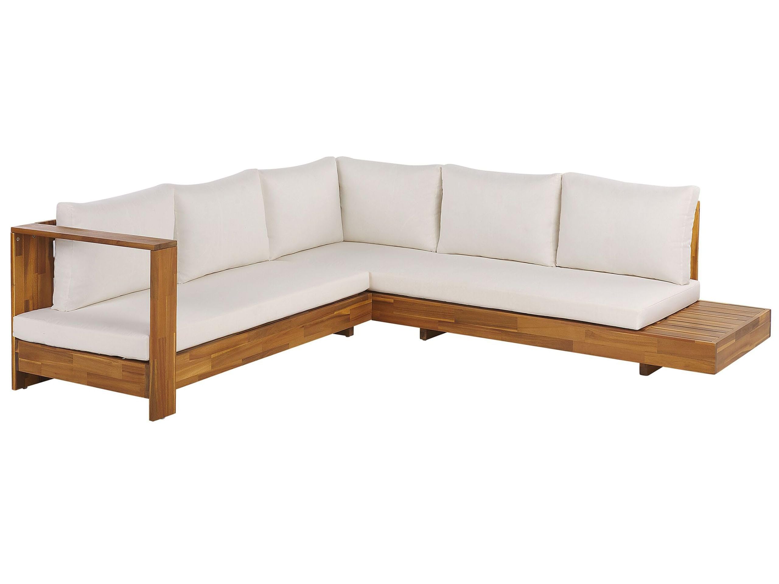 Beliani Salon de Jardin en Bois d'Acacia Certifié Canapé Modulable avec Coussin Blanc Marettimo