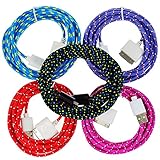 LANSUNS 5Pcs/Pack 10Ft Ruggedized Nylon Braided Extra Long Charger Data Cable Cord for iPhone 3G 3GS 4 4S iPad 1/2/3 iPod Nano Touch (Package A)