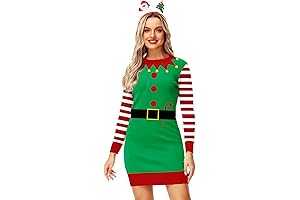 Elf Sweater Dress Christmas Dresses for Women Casual Crewneck Funny Xmas Tree...