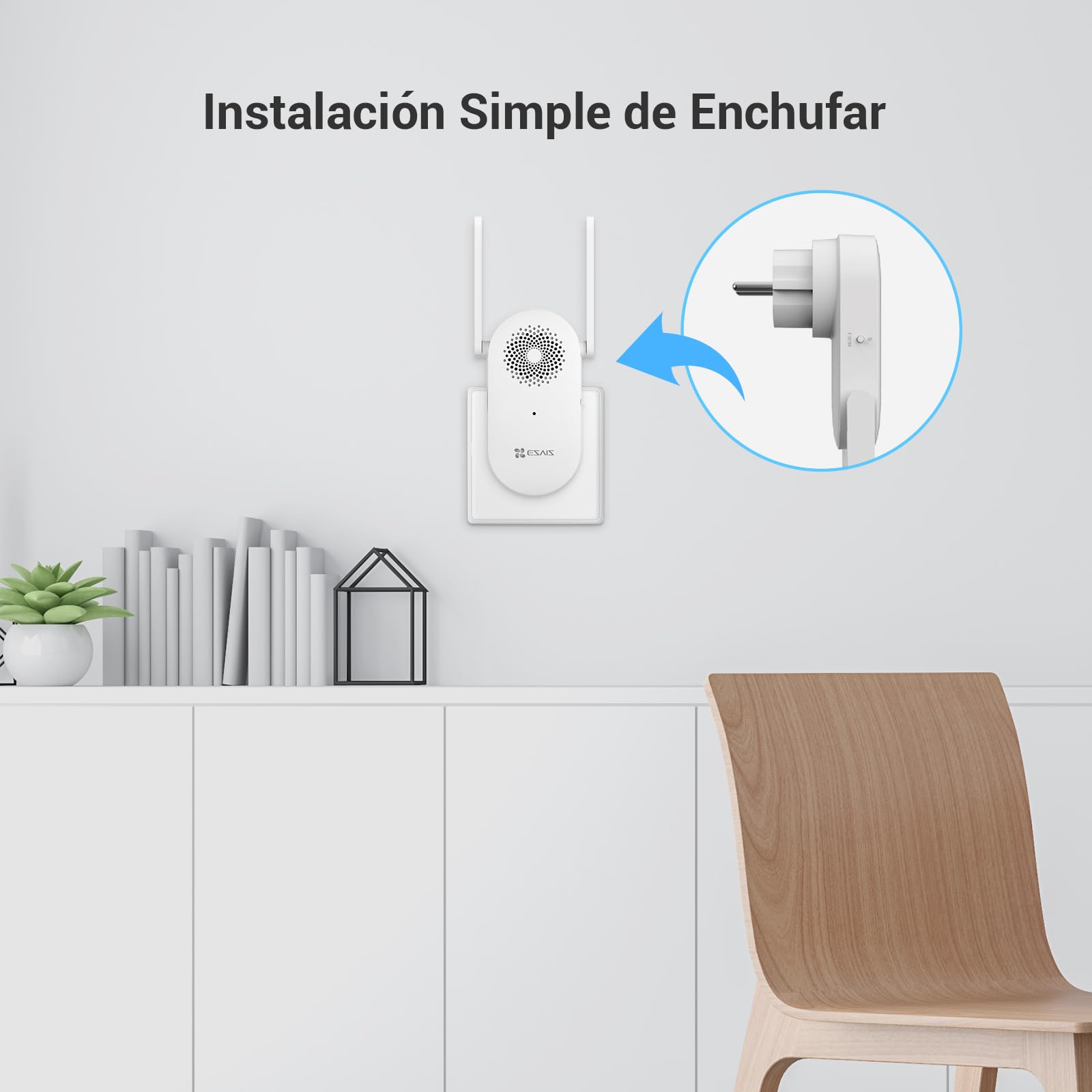 EZVIZ CH1 Chime WiFi Inteligente Timbre de Puerta, Timbre Interior Extra Compatible con Timbre con Vídeo EP3x Pro, Sirena Incorporada, Volumen Ajustable hasta 72dB, Antena Dual, Instalación Enchufable