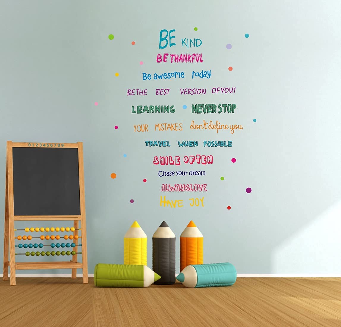 Colorful Inspirational Quotes Wall Decals - Dream Big Sayings, Rainbow & Polka Dots, Removable Wall Stickers For Kids Room