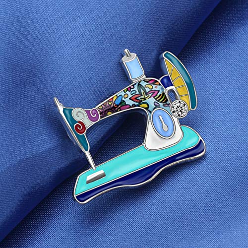 Image of Bonsny Enamel Alloy Rhinestone Sewing Machine Brooches Pin Jewelry For Women Girls Novelty Gift Charms