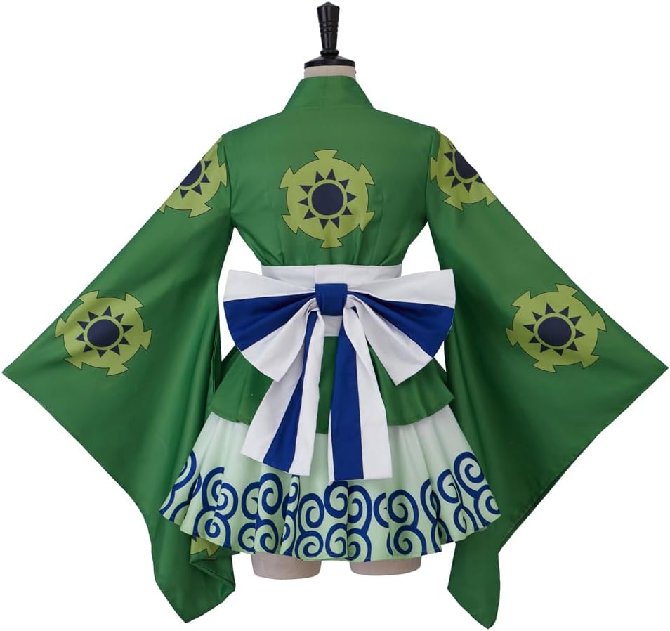 iSHOWcos Anime Green Kimono Costume Dress Female Lolita Outfits Halloween Suit with Belt