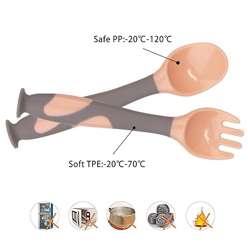 Miniatura 9 de Qshare Cucharas de utensilios para bebés con estuche seguro de viaje, cuchara de entrenamiento de alimentación para niños pequeños con fácil agarre