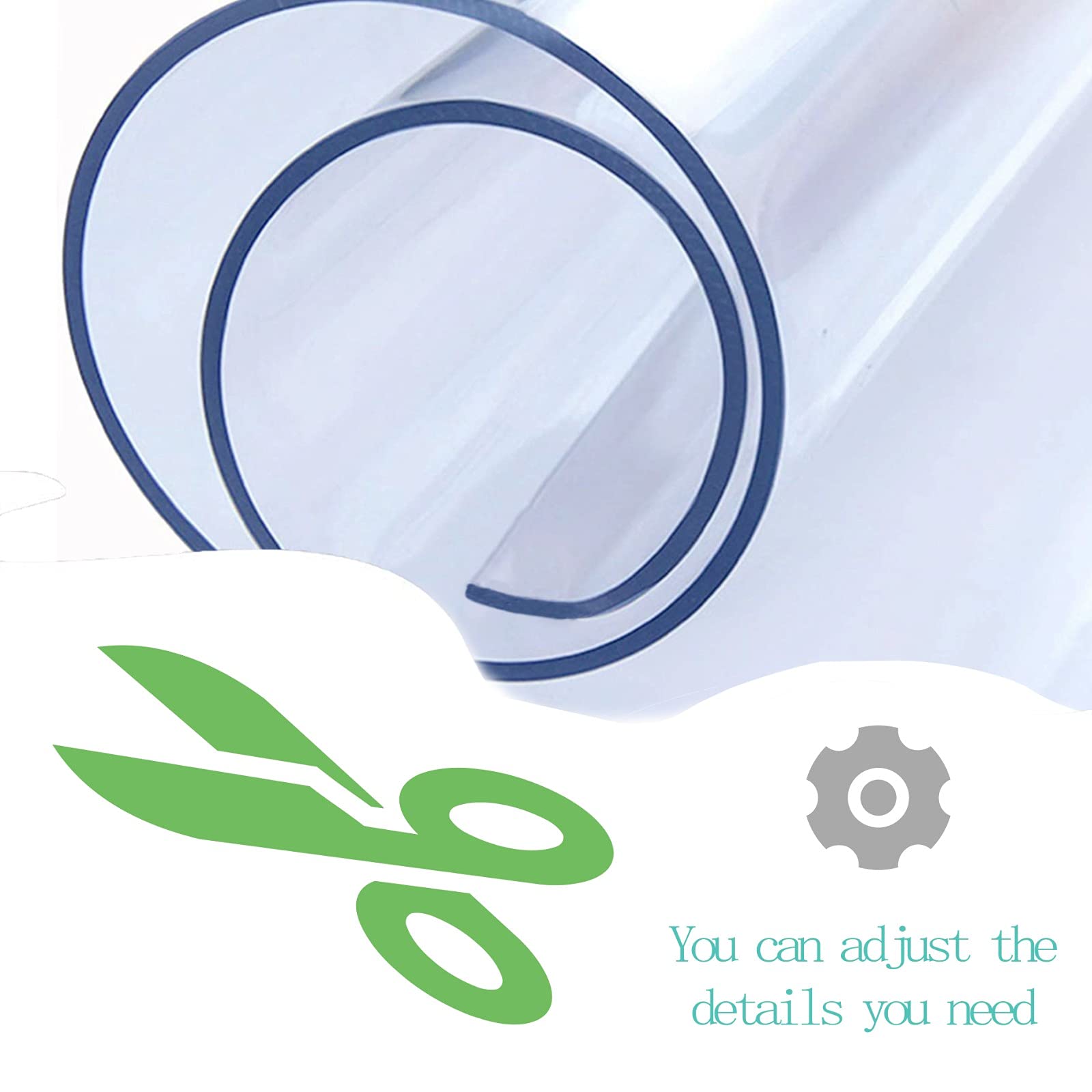 PVC Tischdecke Transparent,Tischfolie Tischschutz Wasserdicht Kristallklar, rutschfest Kratzfest Pflegeleicht,FüR Restaurant,Garten,BüRo.UnterstüTzung Der Anpassung(Color:3mm,Size: 110x270cm)
