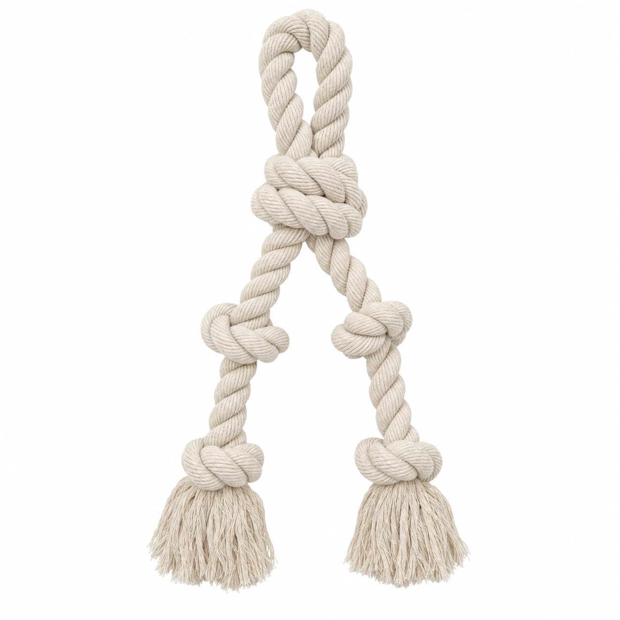 Dog Rope Toy for Aggressive Chewers, 7 Rope Sizes for Puppies, Small, Medium &amp; Large Dogs, 100% Natural Undyed Cotton for Chewing &amp; Tug of War – L, Folded 2-Ply, 5 Knots, Large Dogs (>30 kg)