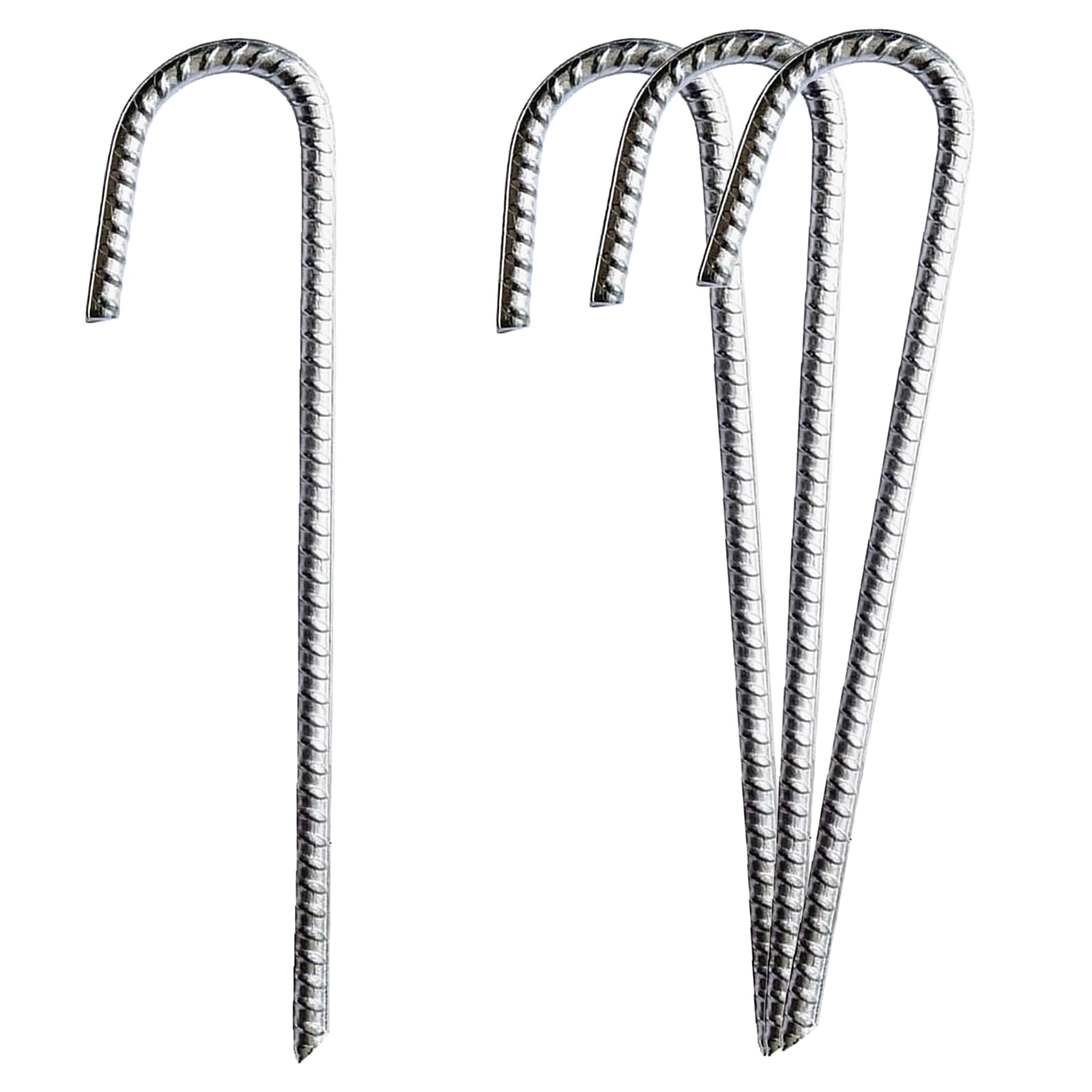 Ground Anchor Trampoline 30 cm, Pack of 4 Ground Pegs, Galvanised Steel, J-Shaped Ground Stakes, Construction Anchor, Nail Tent Nail with Chisel Tip for Attaching Tents, Football Goals, Gazebos,