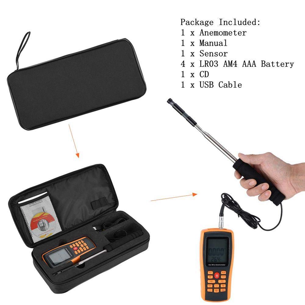 Hot Wire Anemometer, GM8903 Digital Anemometer with Hotwire Probe