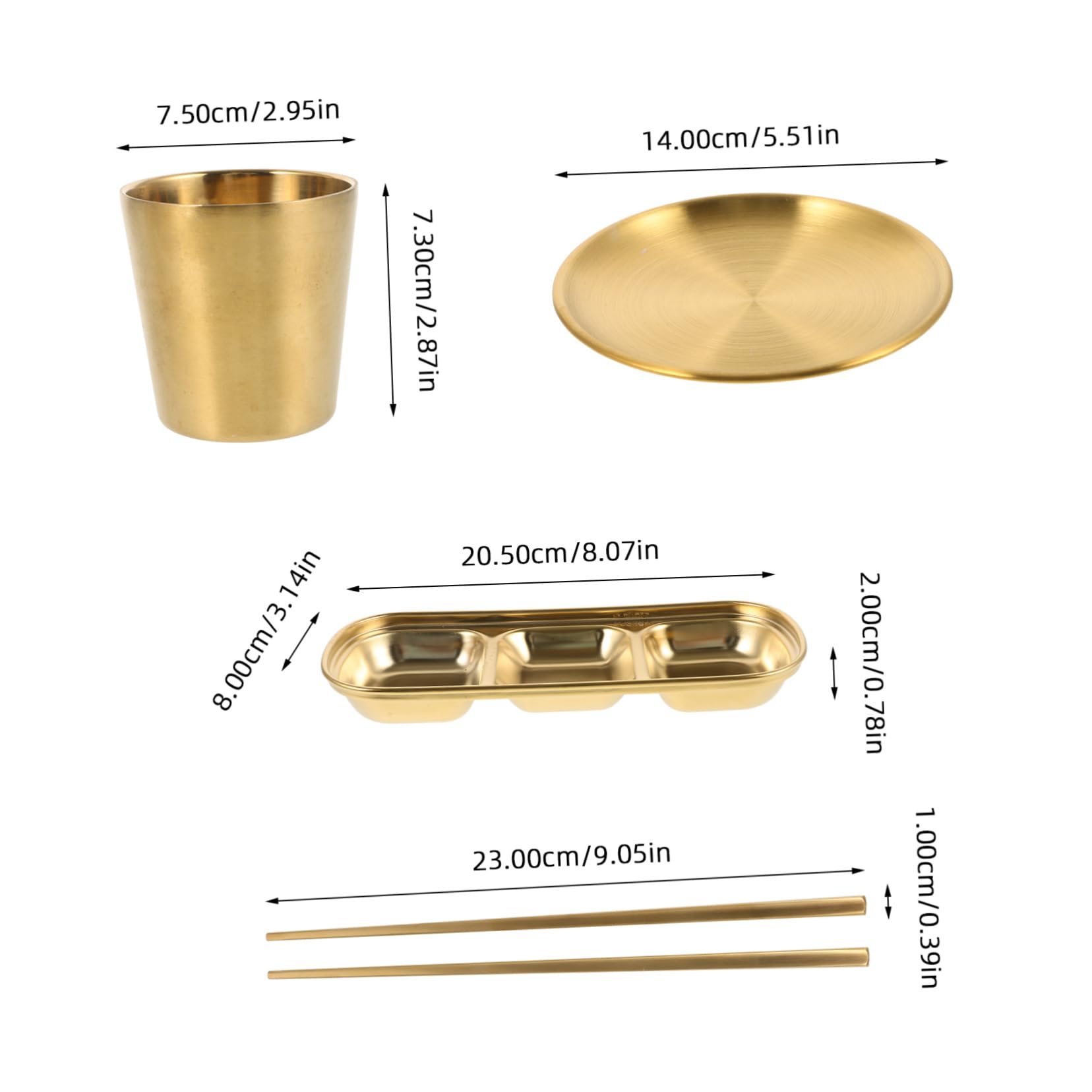 BRIGHTFUFU 1 Set Bbq Cutlery Set Bbq Chopsticks Compartment Sauce Plate Sauce Containers Seasoning Dipping Tray Flavor Bowls Dipping Bowl Appetizer Dish Flavor Dish Cup Golden Stainless Steel